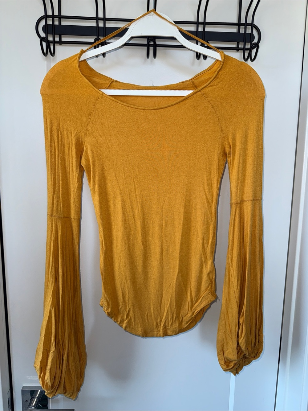Free People Golden Mustard Long Sleeve Scoop Neck Blouson Top